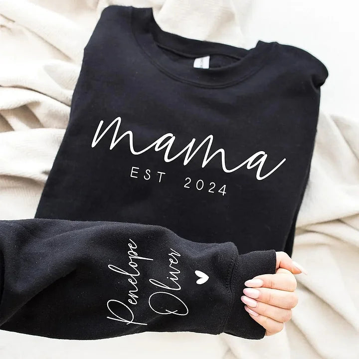 Minimalistisches Mama Sweatshirt mit Datum und Kindernamen