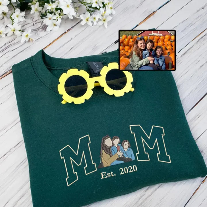 Felpa Mom/Mum con Foto, Felpa con Cappuccio Ricamata Personalizzata Ritratto di Mama e Bambini, Regalo per Mom Mum Mama Mommy