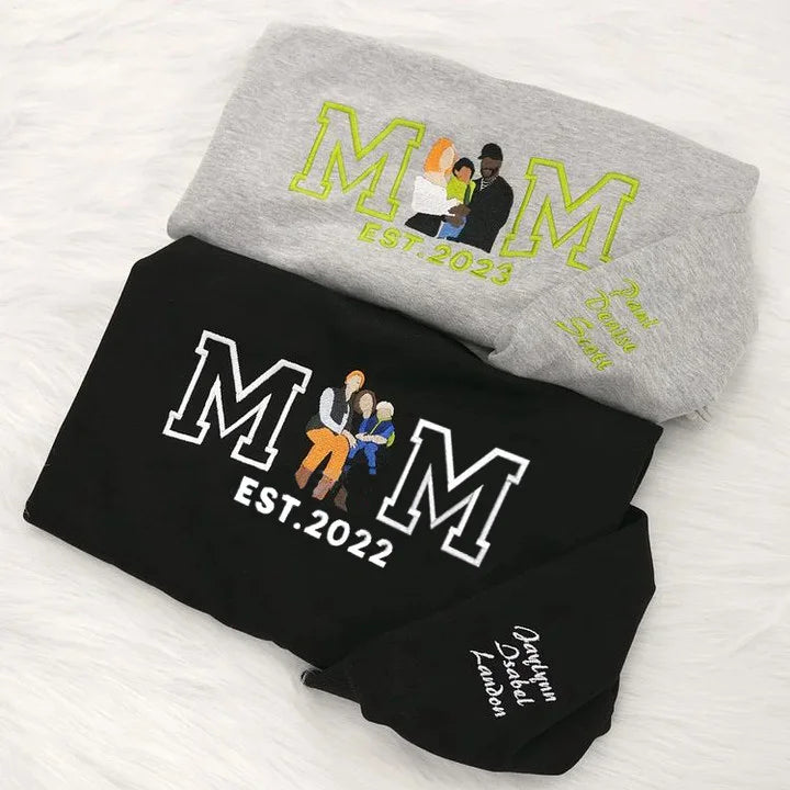 Sudadera personalizada con retrato bordado para mamá - Regalo del Día de la Madre