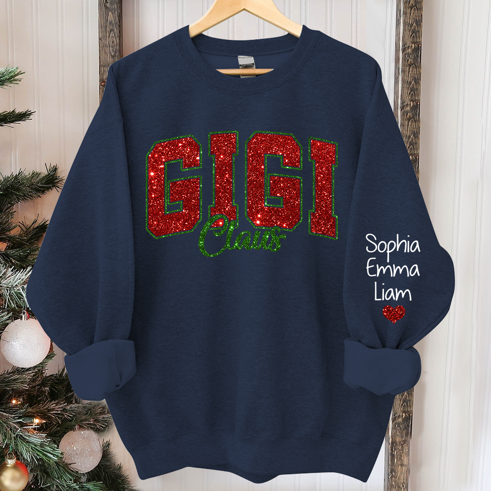 [Online-Vorschau] Glitzer-Gigi-Claus-Weihnachts-Sweatshirt mit Enkelkindern, benutzerdefinierter Glitzer-Oma-Spitzname-Sweatshirt-Hoodie
