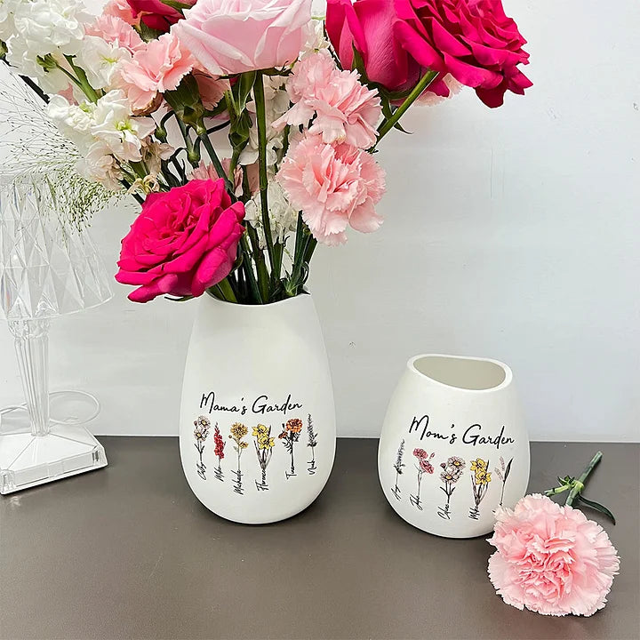 Personalisierte Vase mit Geburtsmonatsblume für Mama Oma