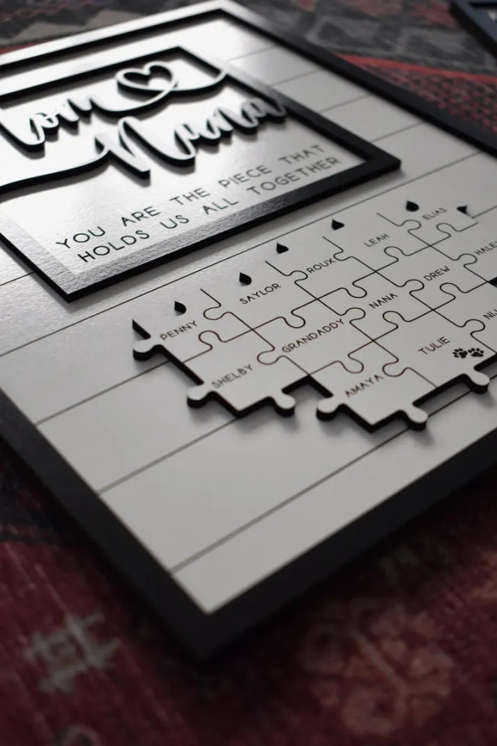 Custom Mothers Day Puzzle Sign for Grandmother | You are the Piece that holds us together | Personalized Heart-felt Gift for Mom and Nana