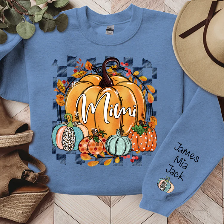 Individuelles Geschenk für Mama Oma - Herbstblumen Kürbisse Mimi und Kinder - Muttertag