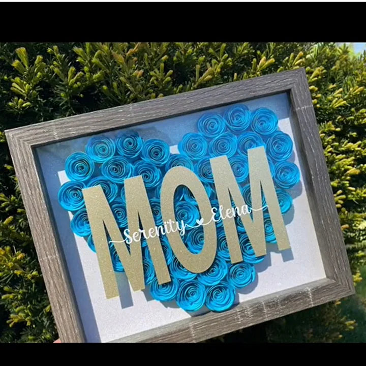 Personalisierte Mama-Blumen-Schattenbox mit Namen zum Muttertag und für Ihre Liebe - handgemachtes Geschenk