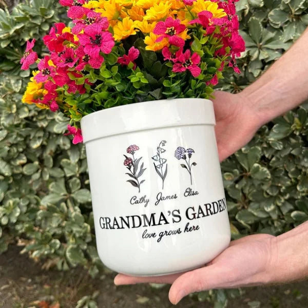 Geburtsmonat Blume Personalisierter Blumentopf für draußen, Oma Geschenke für Mama