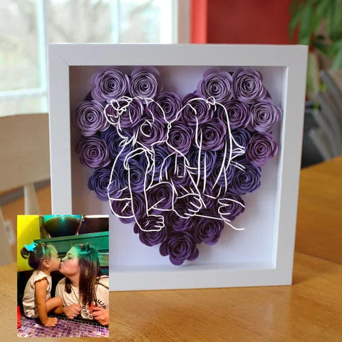 Scatola Ombra con Fiore in Linea Cuore Personalizzata, Il miglior regalo per la famiglia, il fidanzato, la festa della mamma e del papà