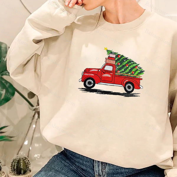 Merry Christmas Car Sweatshirt, Merry Christmas Embroidered Sweatshirt, Christmas Party Gift