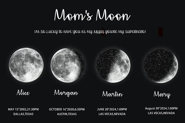 🎁 Regalo Especial para el Día de la Madre 🌔 Regalo Familiar Personalizado de Aniversario Especial con Cielo Nocturno de Luna - Universo de Mamá, Luna de Papá