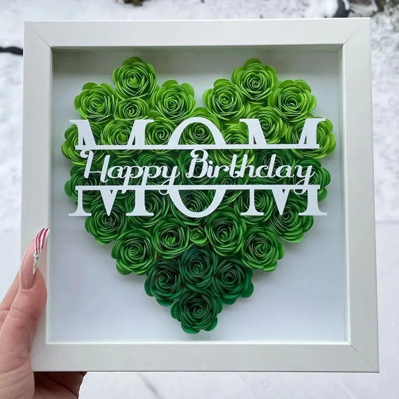 Personalisierte Blumenherz-Schatten-Blumenbox für Mama - Benutzerdefinierter Name Rosenrahmen