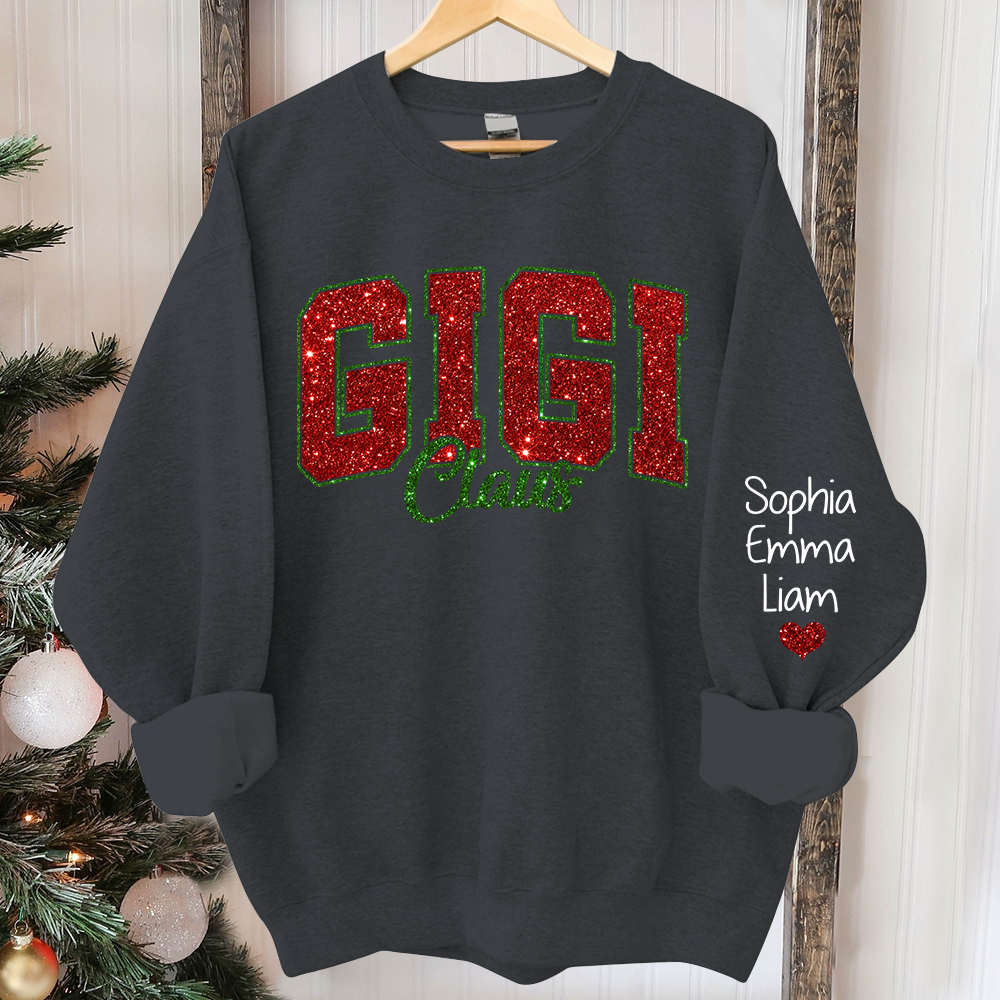 [Online-Vorschau] Glitzer-Gigi-Claus-Weihnachts-Sweatshirt mit Enkelkindern, benutzerdefinierter Glitzer-Oma-Spitzname-Sweatshirt-Hoodie