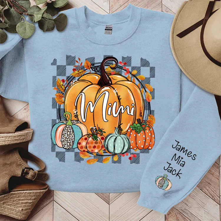 Individuelles Geschenk für Mama Oma - Herbstblumen Kürbisse Mimi und Kinder - Muttertag
