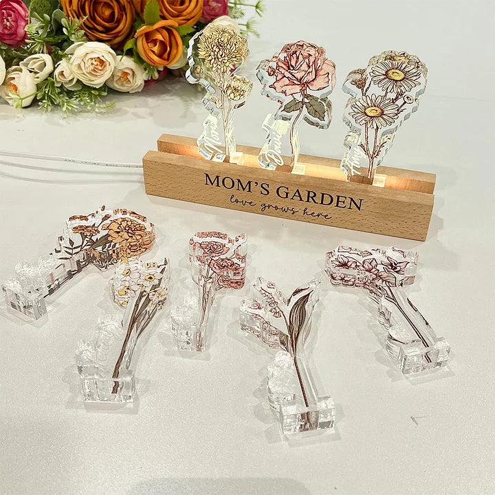 ✨Luz LED de acrílico 3D con cristal personalizado de flor de nacimiento con nombres de niños