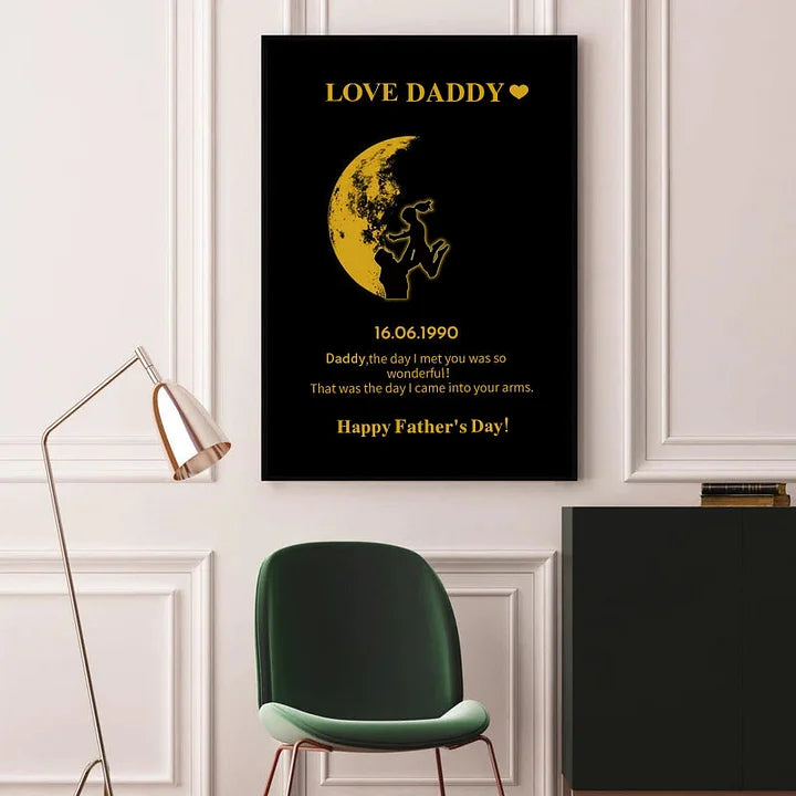 Geschenk zum Tag Deiner Geburt – Personalisiertes Wandkunst-Geschenk mit Mondphasen – Vatertagsgeschenk 