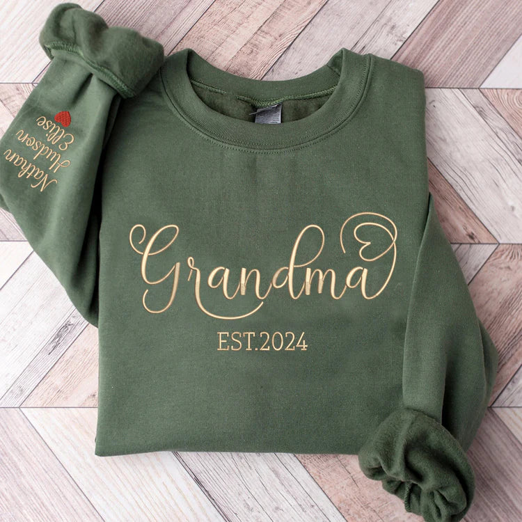 Sweat-shirt brodé personnalisé Grandma Est et Kids