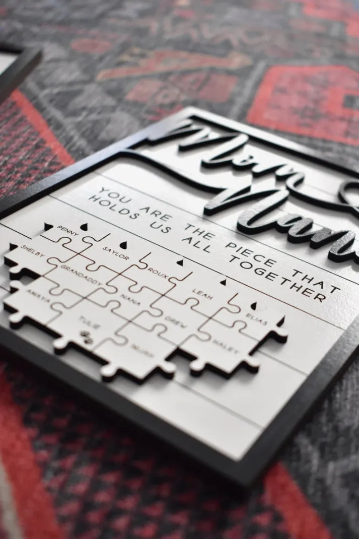 Custom Mothers Day Puzzle Sign for Grandmother | You are the Piece that holds us together | Personalized Heart-felt Gift for Mom and Nana