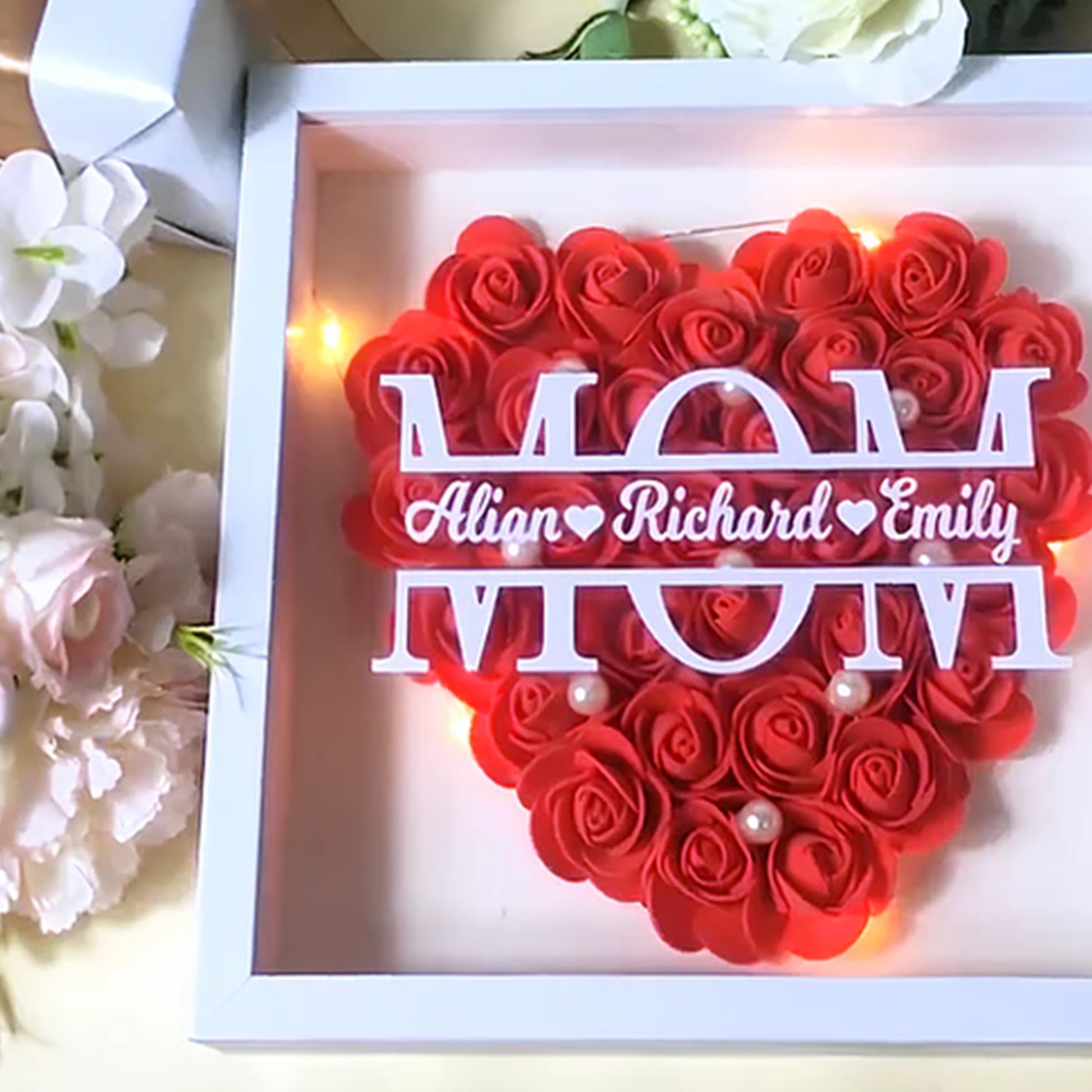 Personalized Mom Flower Shadow Box, Mother's Day Gift, Handcrafted Mom's Present, Gifts for Mom