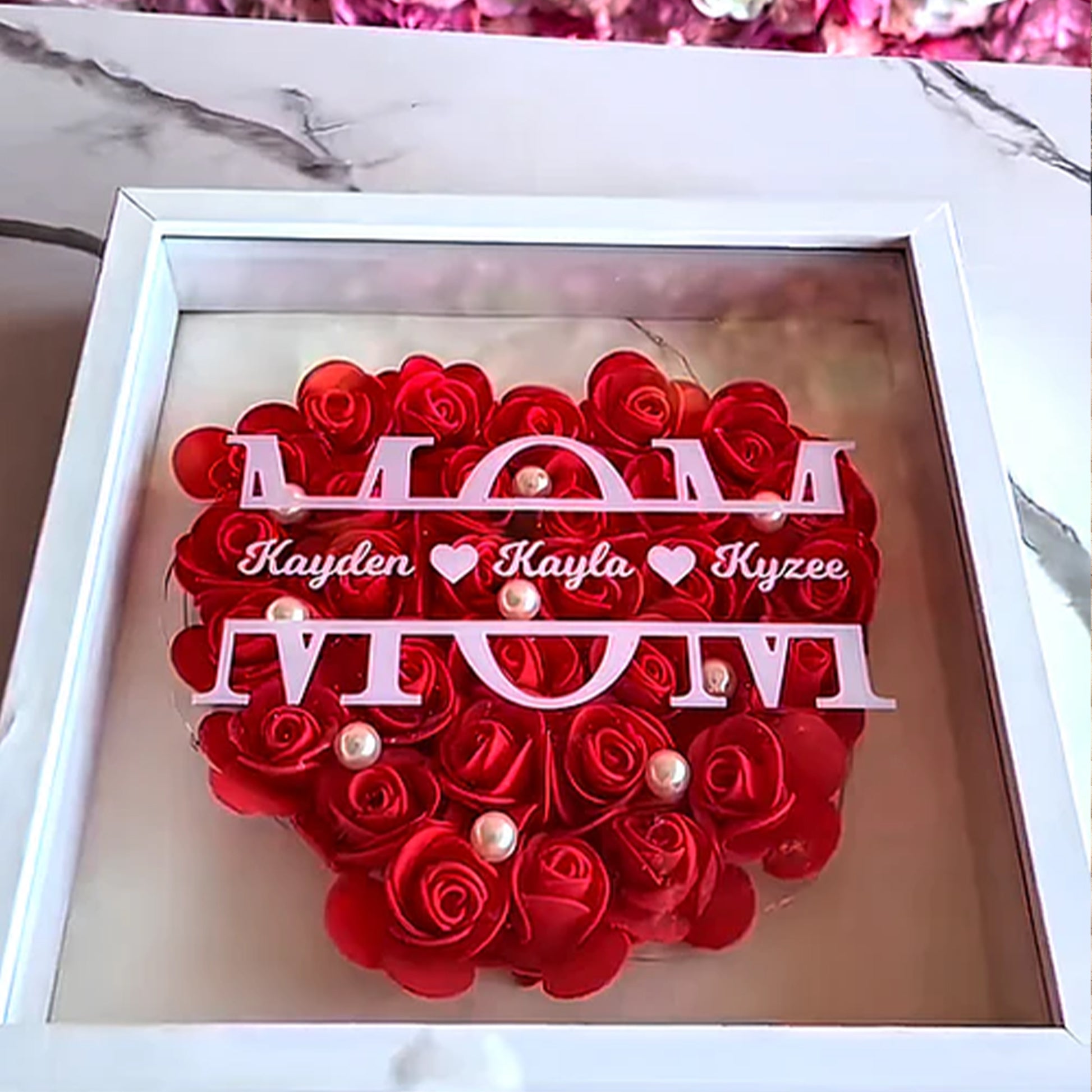 Personalized Mom Flower Shadow Box, Mother's Day Gift, Handcrafted Mom's Present, Gifts for Mom
