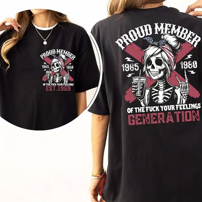 Camiseta Personalizada Nuevo Modelo Orgulloso Miembro de la Generación X Sudadera con Calavera y Café