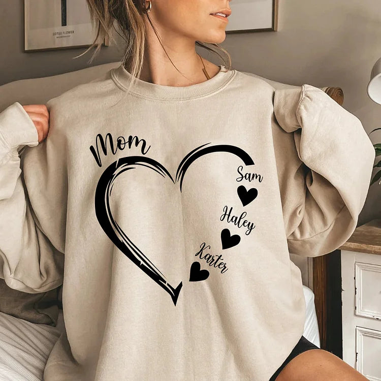 Sweat-shirt cœur personnalisé Grand-mère avec les noms des petits-enfants, cadeau pour maman grand-mère