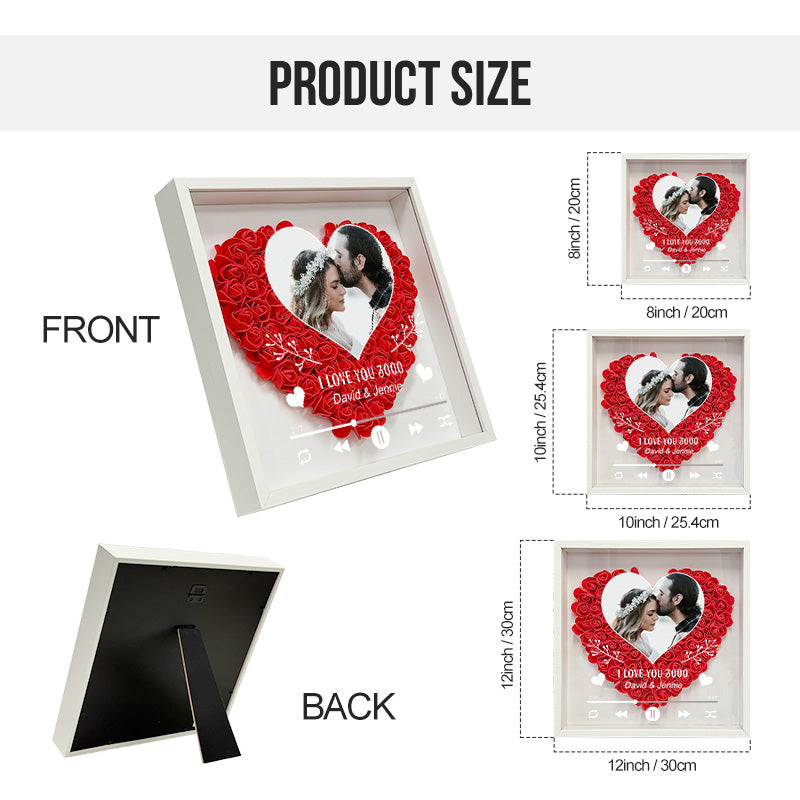 Caja de sombra con flores personalizada "I Love You 3000" con foto