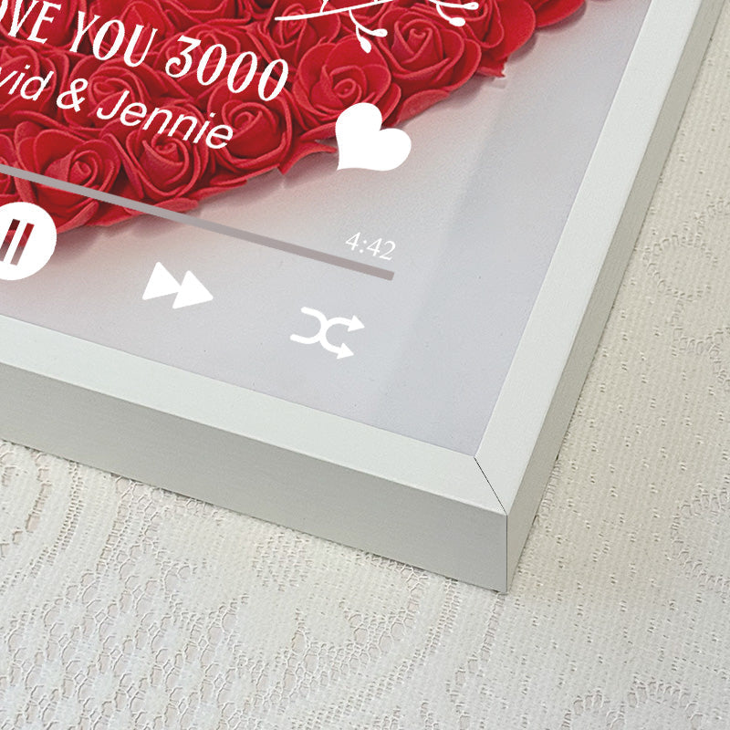 Caja de sombra con flores personalizada "I Love You 3000" con foto