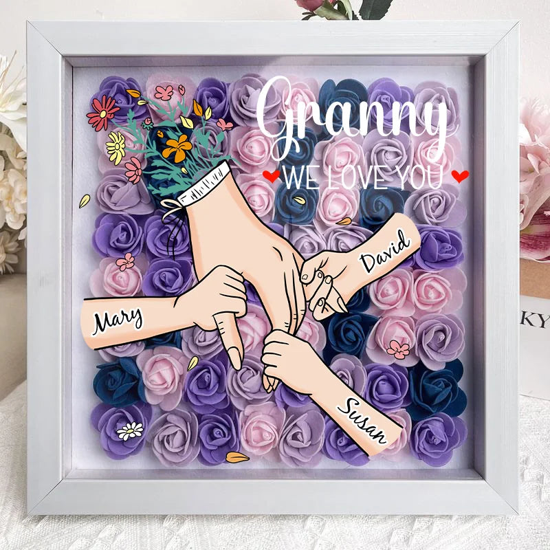 Nous t'aimons Maman Main dans la main - Boîte d'ombre personnalisée avec fleurs - Cadeau de la fête des mères