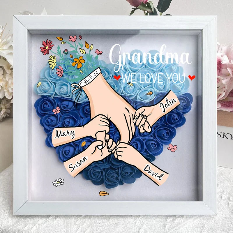 Nous t'aimons Maman Main dans la main - Boîte d'ombre personnalisée avec fleurs - Cadeau de la fête des mères