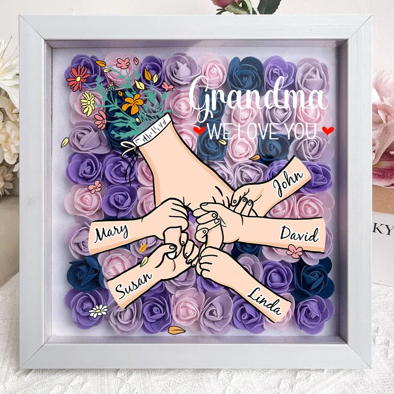 Nous t'aimons Maman Main dans la main - Boîte d'ombre personnalisée avec fleurs - Cadeau de la fête des mères