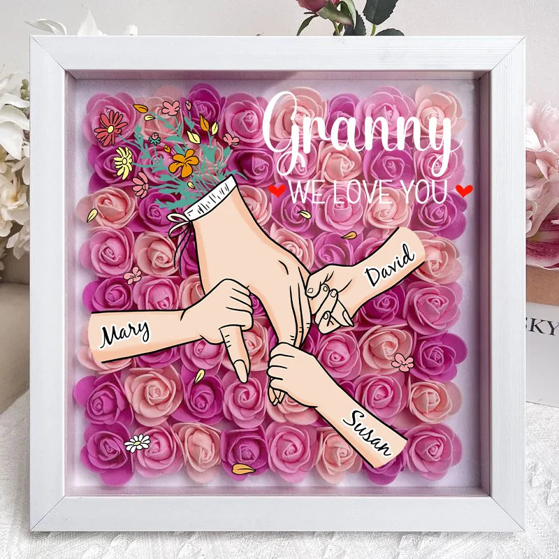 Nous t'aimons Maman Main dans la main - Boîte d'ombre personnalisée avec fleurs - Cadeau de la fête des mères