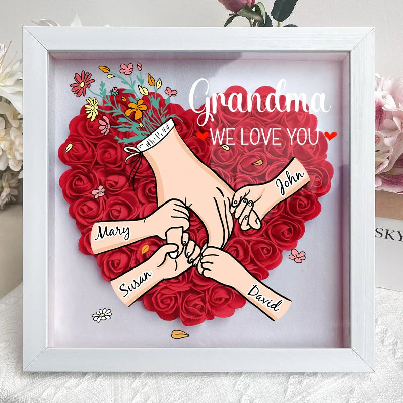 Nous t'aimons Maman Main dans la main - Boîte d'ombre personnalisée avec fleurs - Cadeau de la fête des mères