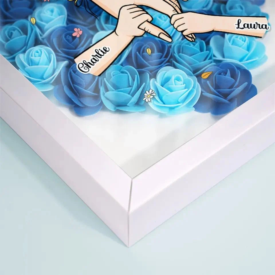 Nous t'aimons Maman Main dans la main - Boîte d'ombre personnalisée avec fleurs - Cadeau de la fête des mères