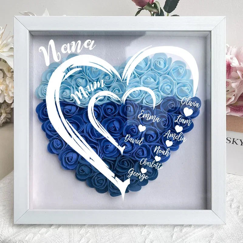 Mom Grandma Hearts Custom Kids' Names - Personalized Flower Shadow Box With LED Light