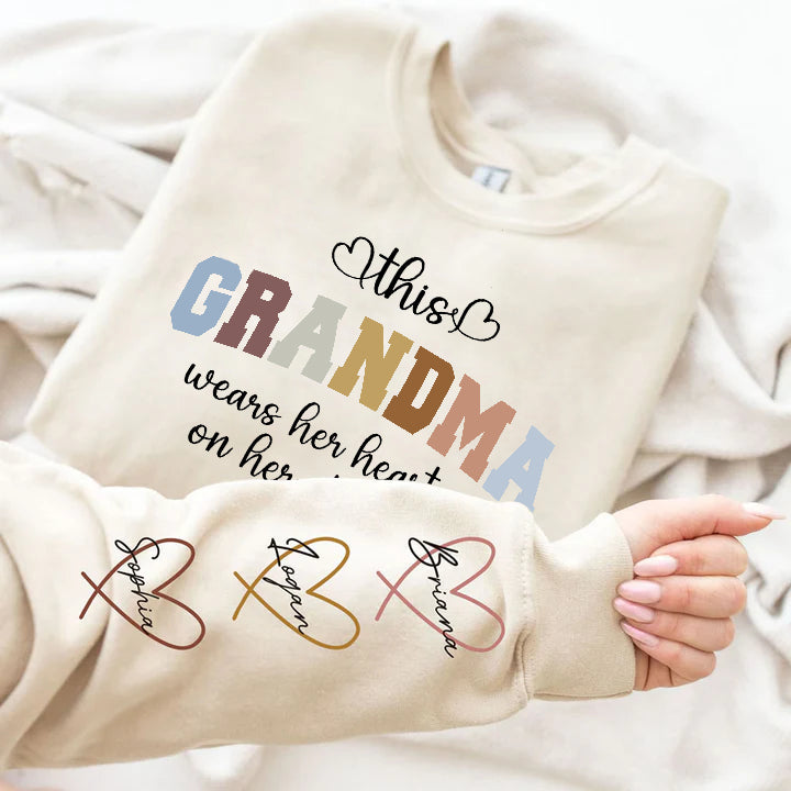 Custom Wear Your Heart On Your Sleeve Mom Sweatshirt With Your Child's Name, A Great Mother's Day Gift