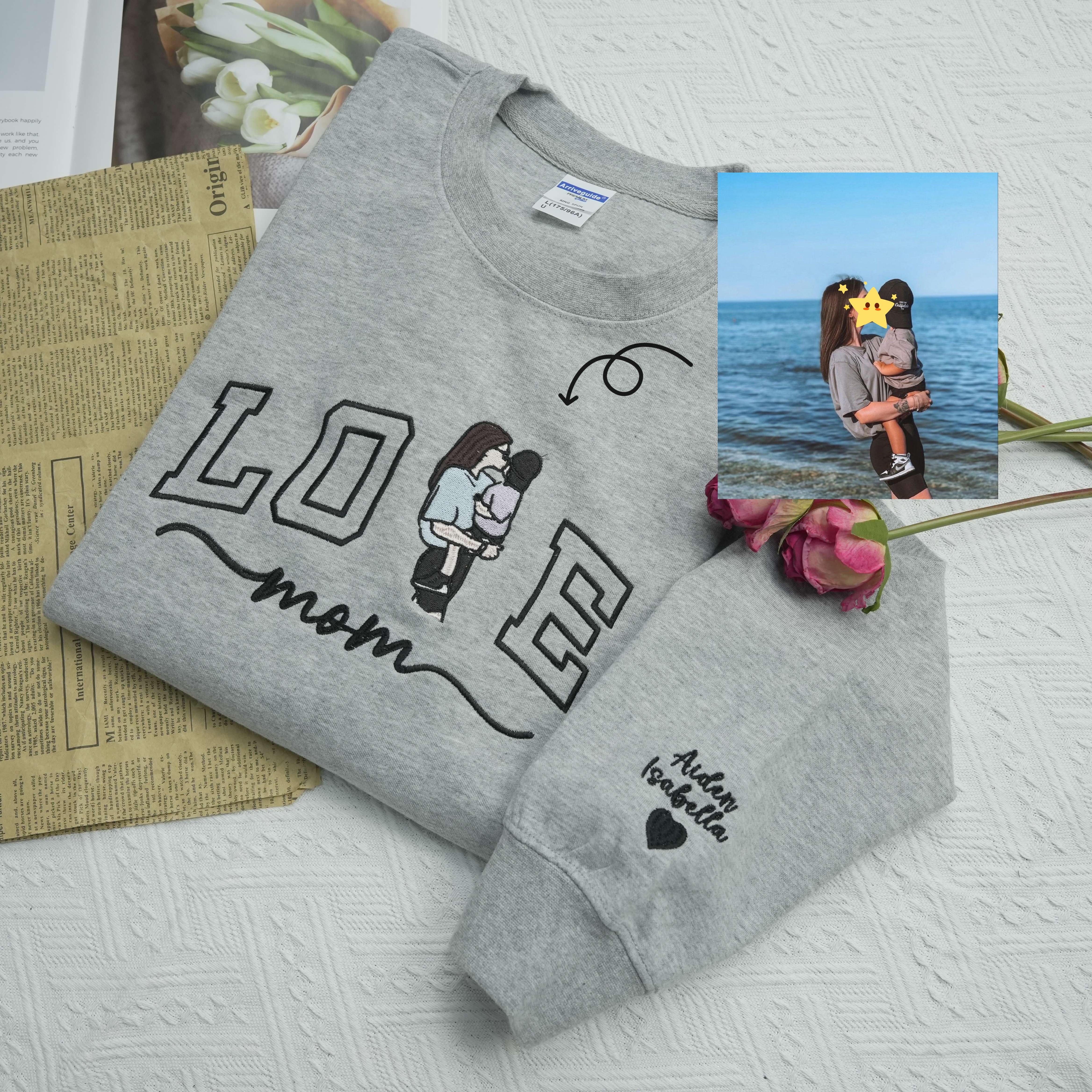Benutzerdefiniertes besticktes Fotoportrait für Mama Love Sweatshirt