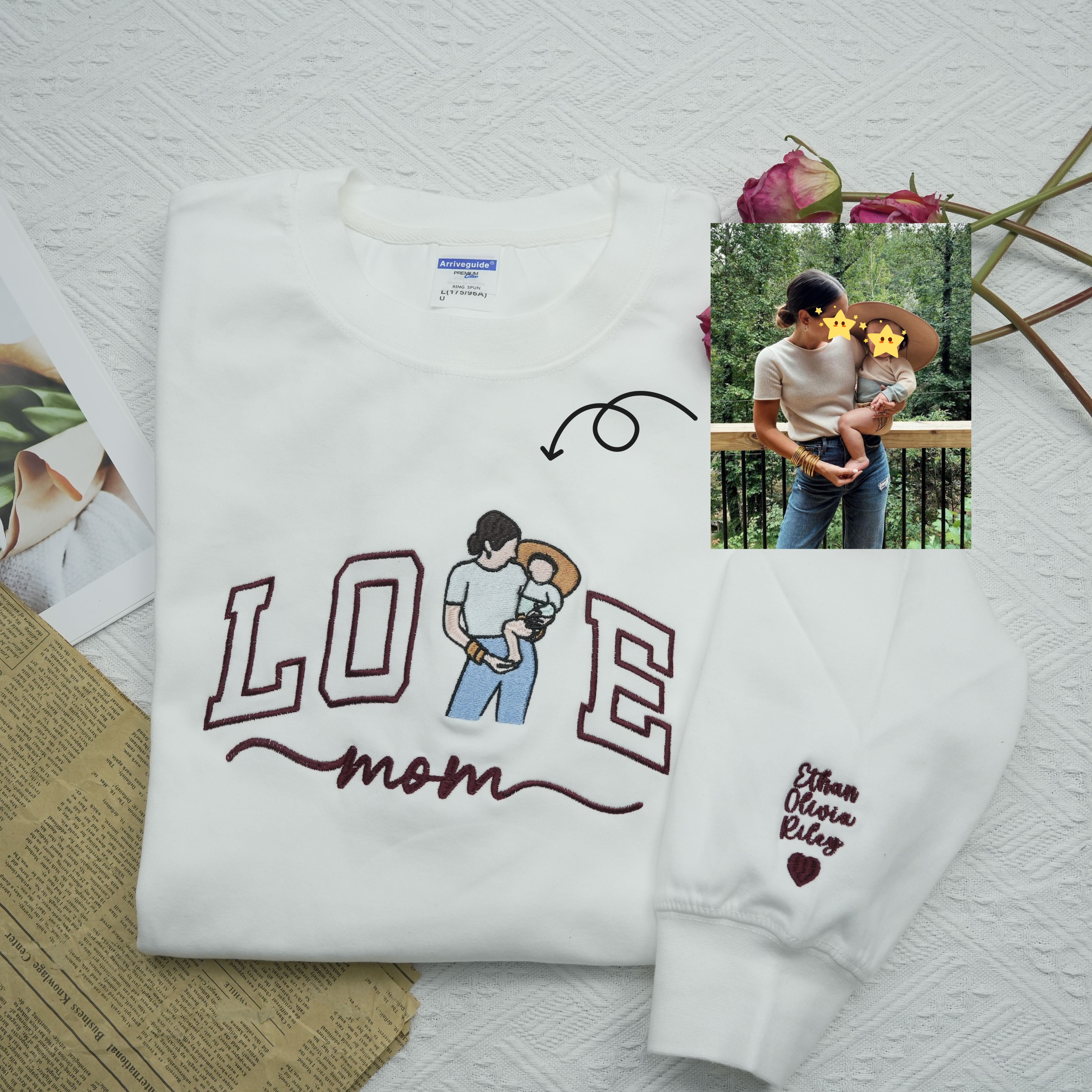 Benutzerdefiniertes besticktes Fotoportrait für Mama Love Sweatshirt