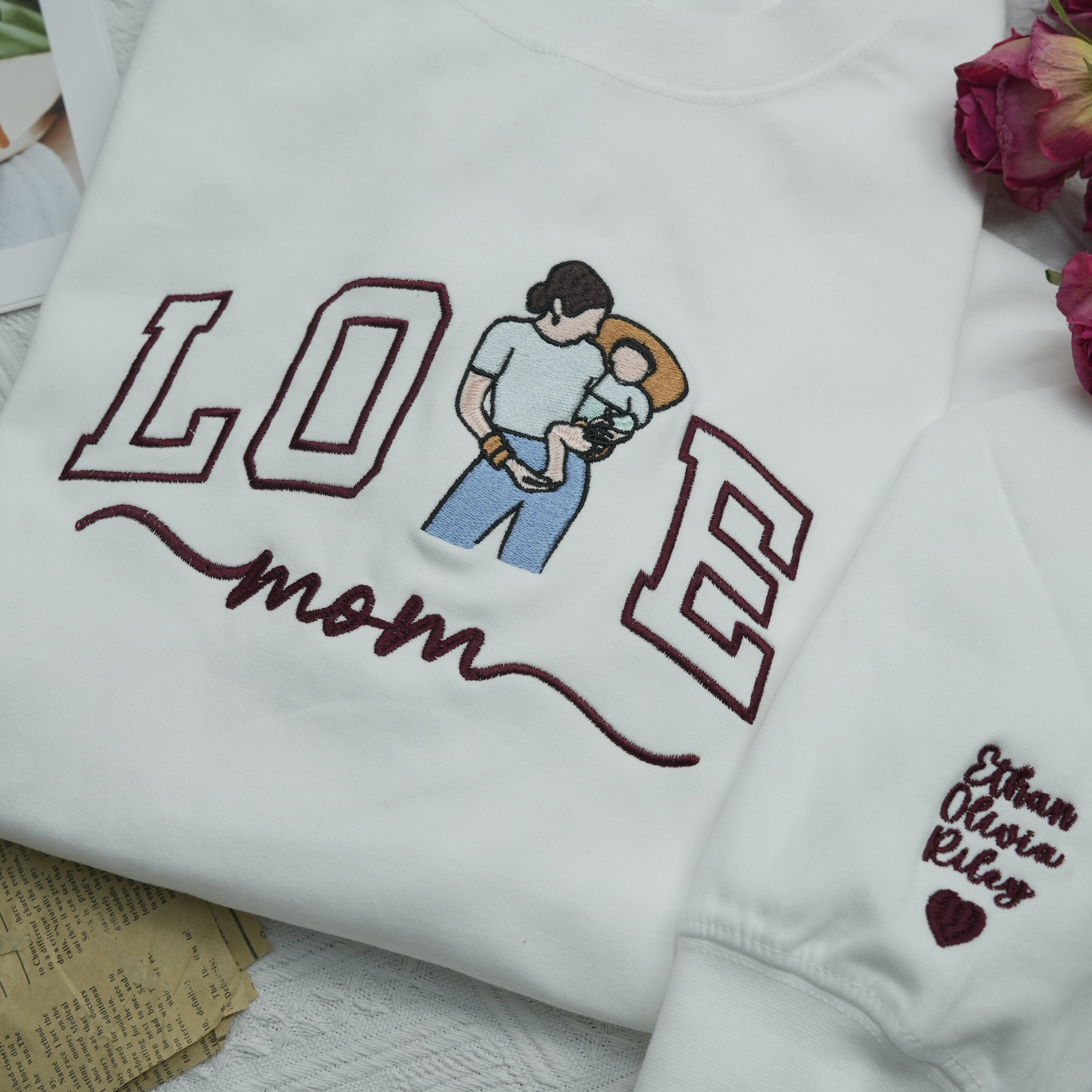 Benutzerdefiniertes besticktes Fotoportrait für Mama Love Sweatshirt