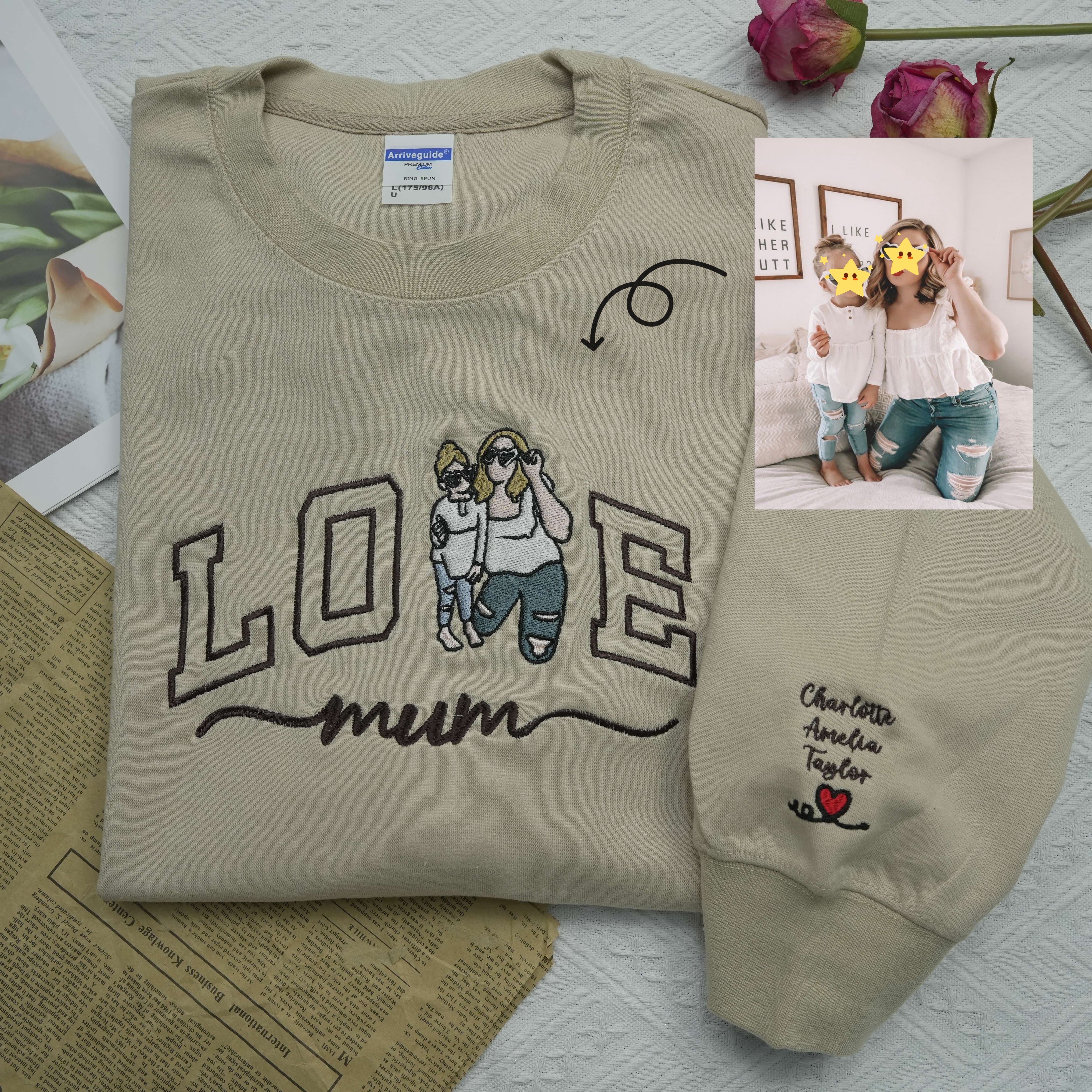 Benutzerdefiniertes besticktes Fotoportrait für Mama Love Sweatshirt