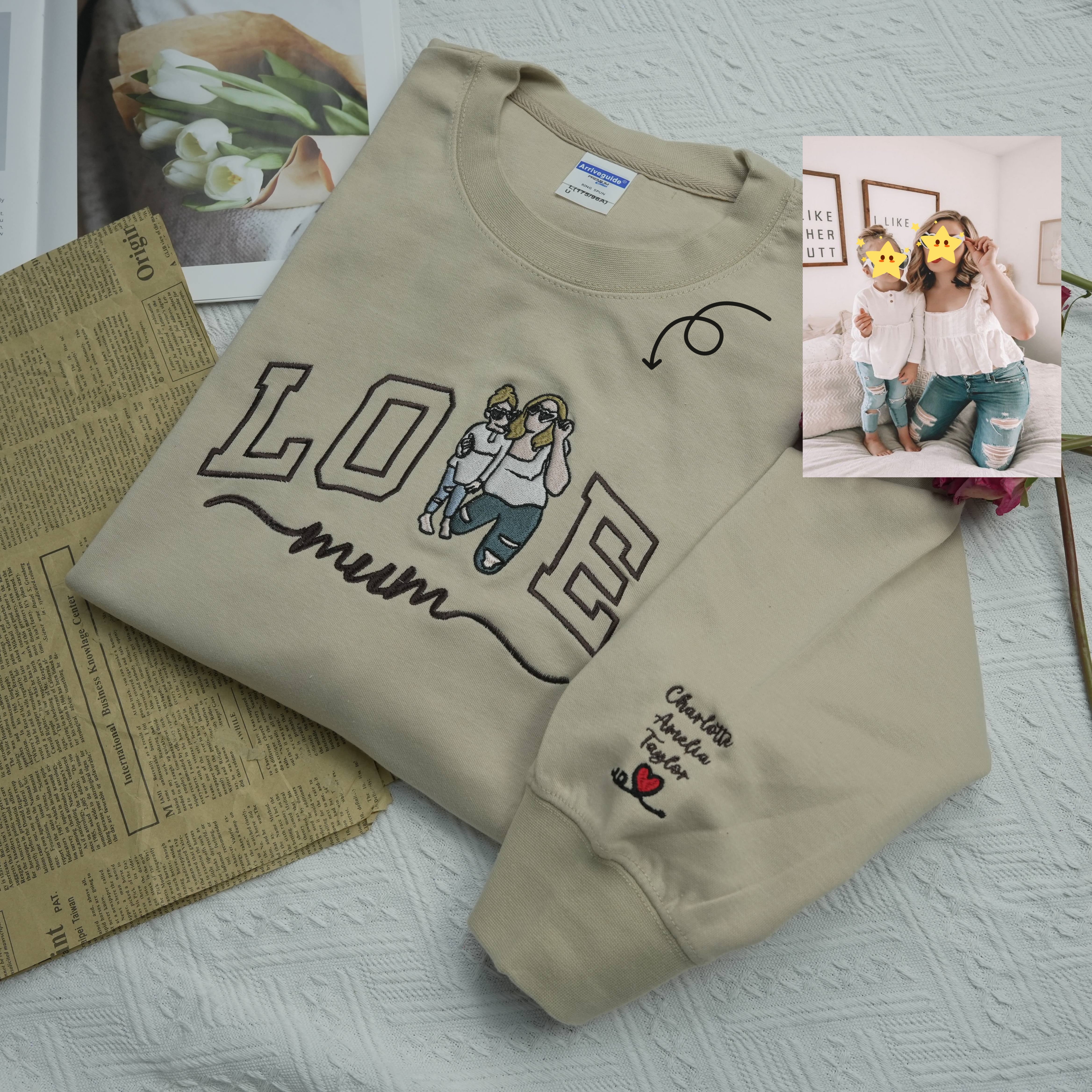 Benutzerdefiniertes besticktes Fotoportrait für Mama Love Sweatshirt