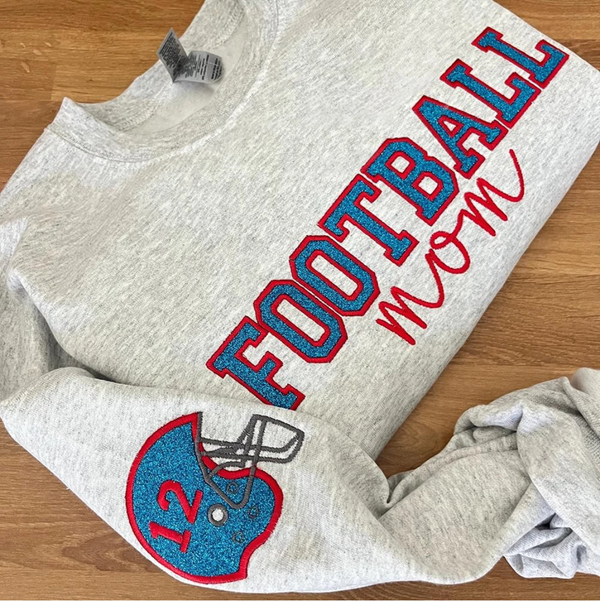 Personalized Glitter Embroidered Football Mom Sweatshirt