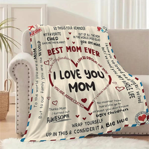 Best Mom Ever,Letter To Mom Pattern Blanket, Nap Blanket for Home Office Travel - Mother's Day Gift