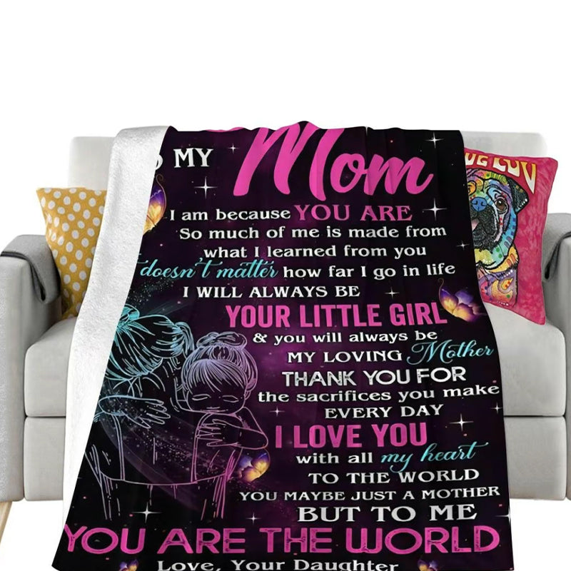 To My Mom Letter & Figure Print Blanket - Mother's Day Gift