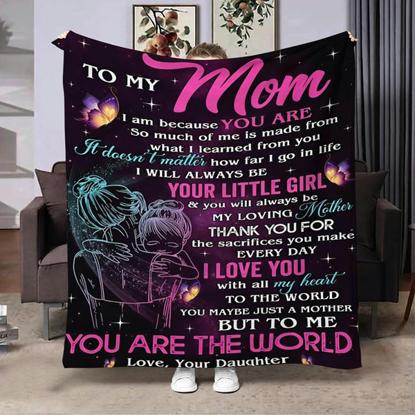 To My Mom Letter & Figure Print Blanket - Mother's Day Gift