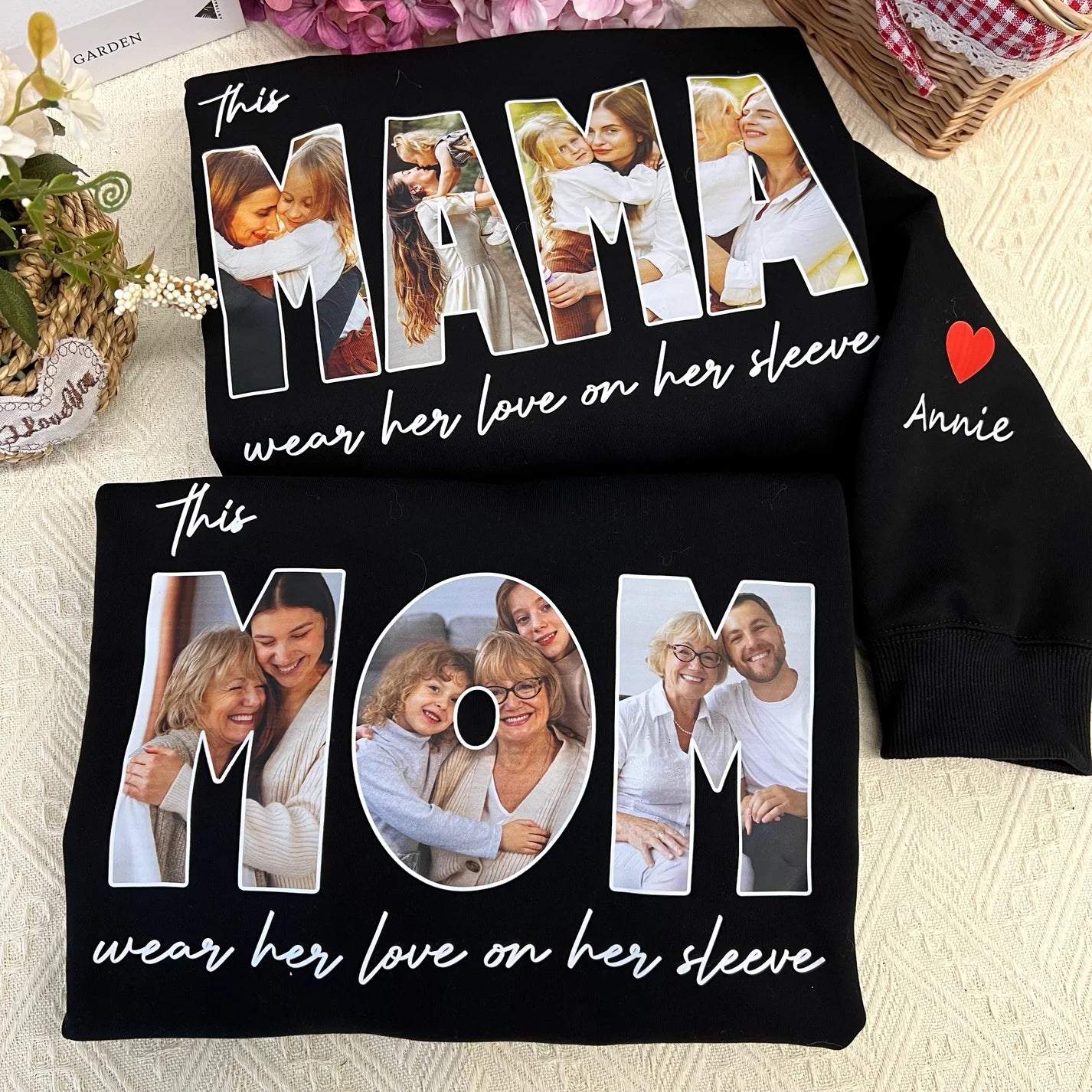 Felpa con foto personalizzata "This MAMA wears her love on her sleeve" - Regalo per la mamma