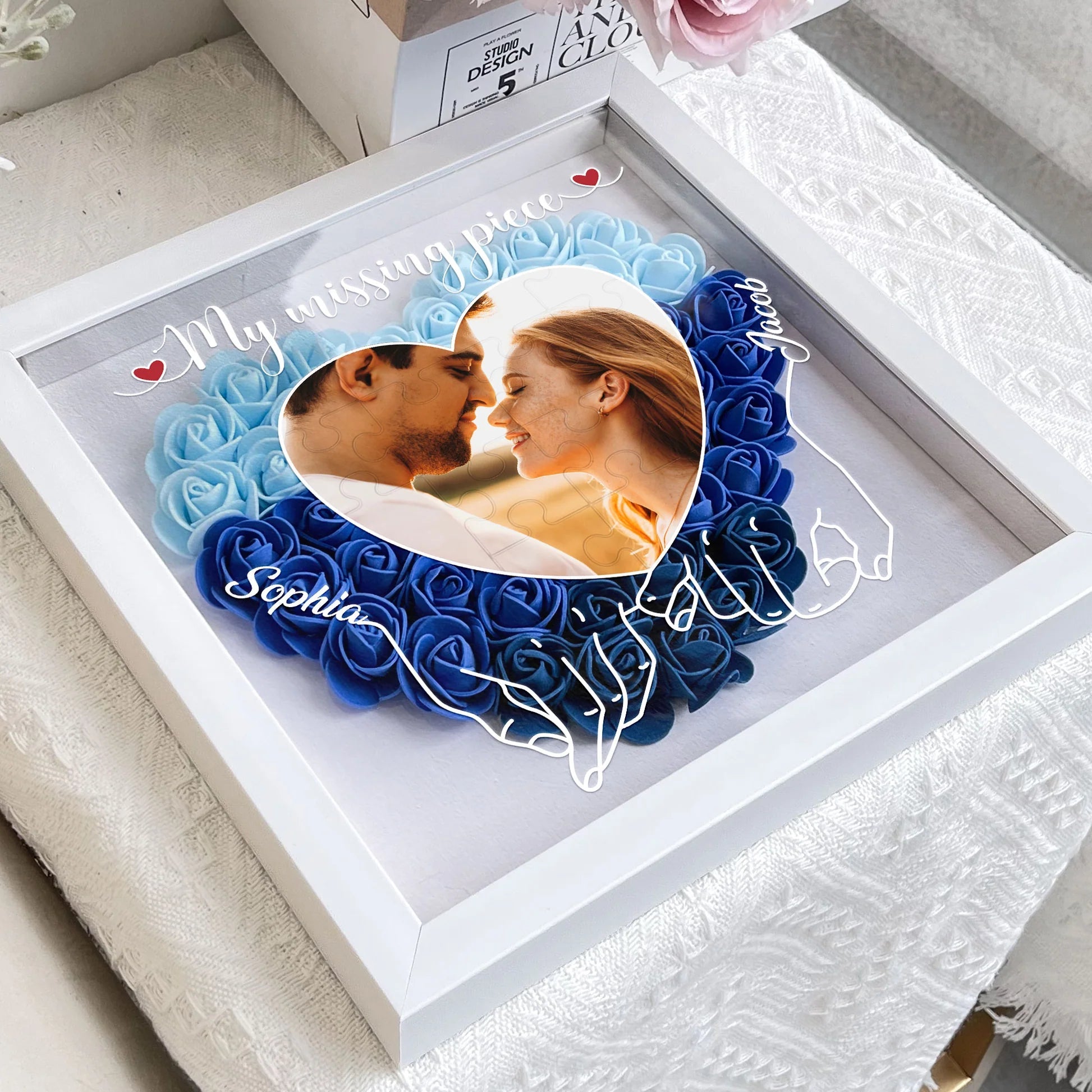 Mi pieza perdida - Caja de sombra personalizada con foto y flores
