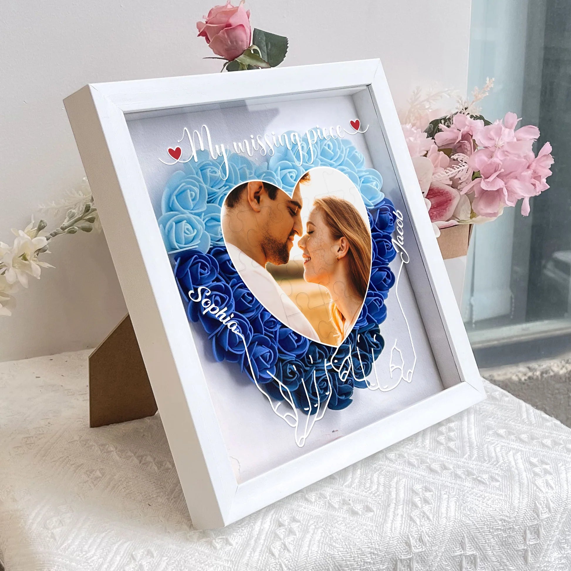 Mi pieza perdida - Caja de sombra personalizada con foto y flores
