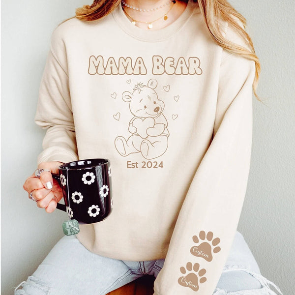 Personalized Mama Bear Sweatshirt with Kids' Names on Sleeve