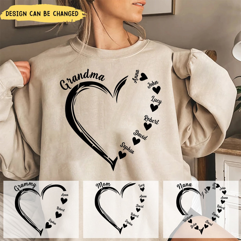 Sweat-shirt cœur personnalisé Grand-mère avec les noms des petits-enfants, cadeau pour maman grand-mère