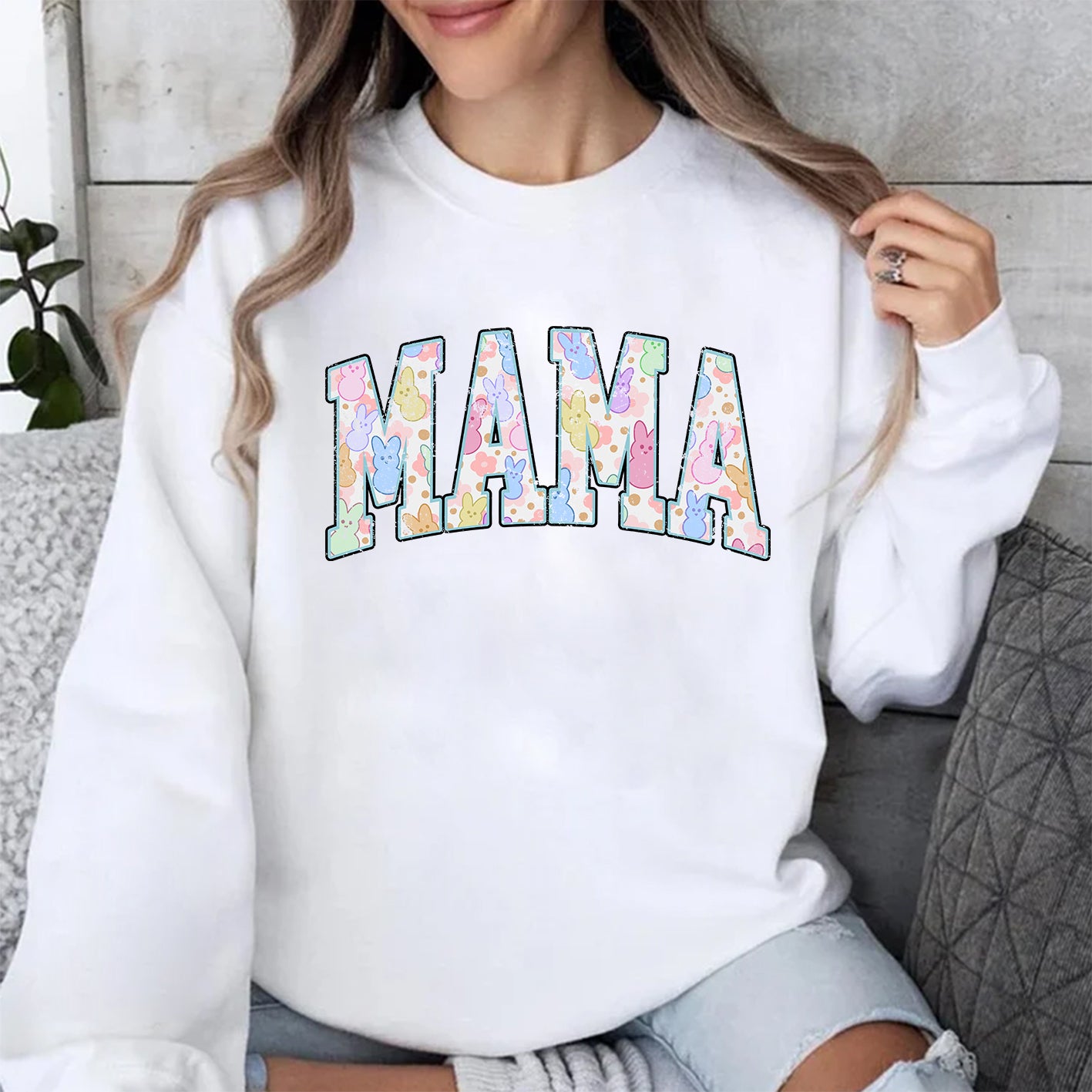 T-shirt/sweatshirt avec lettres personnalisées de lapin de Pâques