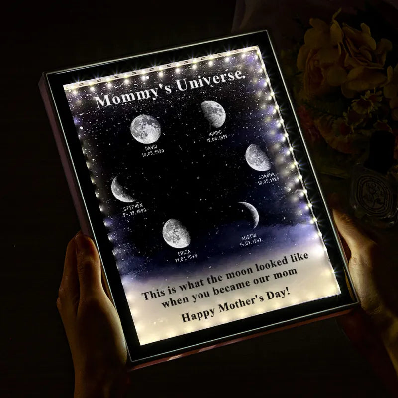 Starry Night Personnaliser Phase de Lune de Naissance Miroir Boîte Lumineuse Cadeaux Fête des Mères Univers de Maman1