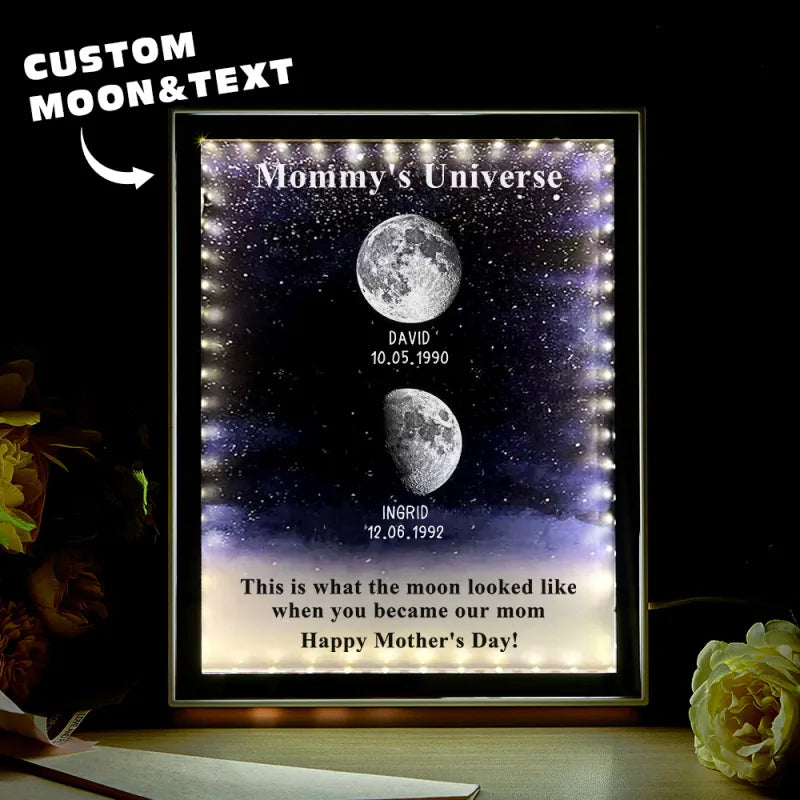 Starry Night Personnaliser Phase de Lune de Naissance Miroir Boîte Lumineuse Cadeaux Fête des Mères Univers de Maman1